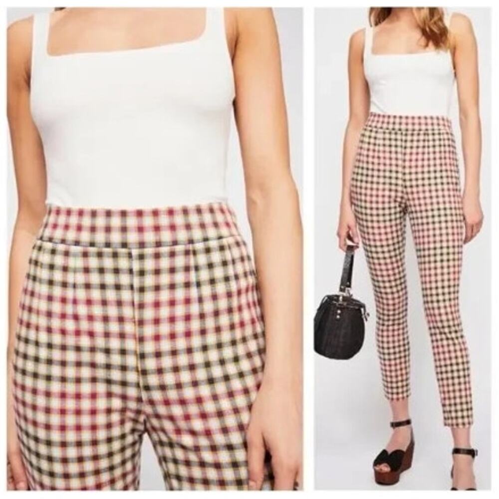 Free People Ella Kick Skinny Plaid Pants Size 27